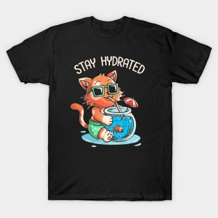 Stay Hydrated Cat Summer Fish by Tobe Fonseca T-Shirt